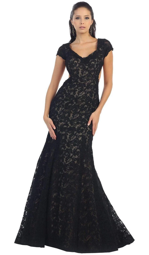 May Queen - Floral Fitted Cutout Trumpet Evening Dress Formal Gowns 3 May Queen - Floral Fitted Cutout Trumpet Evening Dress Formal Gowns