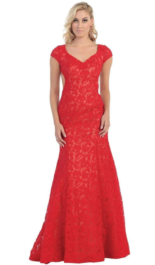 May Queen - Floral Fitted Cutout Trumpet Evening Dress Formal Gowns 9 May Queen - Floral Fitted Cutout Trumpet Evening Dress Formal Gowns