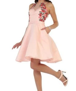 May Queen - Floral Illusion Halter A-line Cocktail Dress Cocktail Dresses