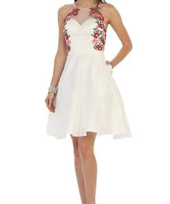 May Queen - Floral Illusion Halter A-line Cocktail Dress Cocktail Dresses