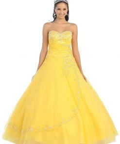 May Queen - Floral Jeweled Sweetheart Formal Ballgown Plus Size Dresses