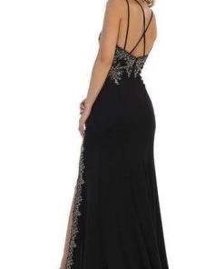 May Queen - Gilded Filigree High Slit Long Gown MQ1633