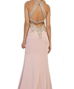 Formal Gowns May Queen - Gilded Halter Neck Trumpet Dress MQ1538 - 1 Pc Blush In Size 2 Available 5 Formal Gowns May Queen - Gilded Halter Neck Trumpet Dress MQ1538 - 1 Pc Blush In Size 2 Available