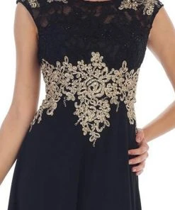 Formal Gowns May Queen - Gilded Lace Illusion Bateau A-line Evening Dress