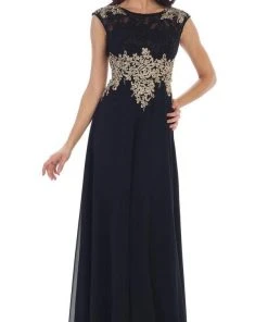 Formal Gowns May Queen - Gilded Lace Illusion Bateau A-line Evening Dress