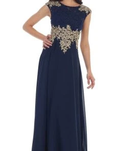Formal Gowns May Queen - Gilded Lace Illusion Bateau A-line Evening Dress