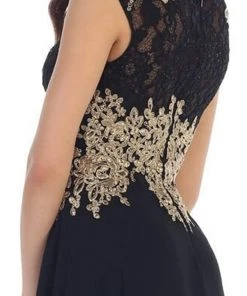 Formal Gowns May Queen - Gilded Lace Illusion Bateau A-line Evening Dress