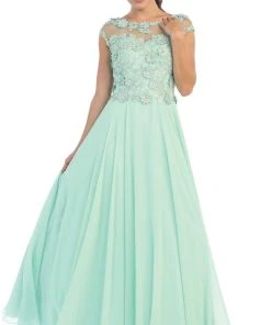 Formal Gowns May Queen - Gorgeous Lace Applique Chiffon Prom Dress