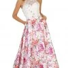 May Queen - Halter Floral Print Jacquard A-line Evening Dress 1 May Queen - Halter Floral Print Jacquard A-line Evening Dress