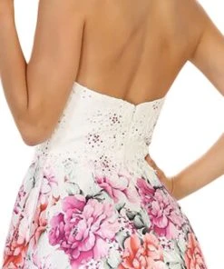 May Queen - Halter Floral Print Jacquard A-line Evening Dress
