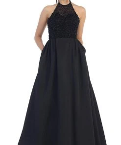 May Queen - Halter Neck Beaded Satin Pink Ballgown