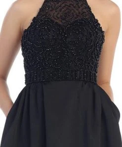 May Queen - Halter Neck Beaded Satin Pink Ballgown