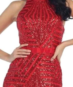 May Queen - Halter Neck Full-length Embellished Sheath Prom Dress 12 May Queen - Halter Neck Full-length Embellished Sheath Prom Dress