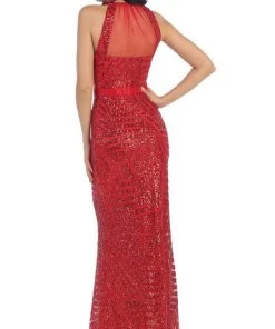 May Queen - Halter Neck Full-length Embellished Sheath Prom Dress 13 May Queen - Halter Neck Full-length Embellished Sheath Prom Dress