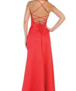 May Queen - Halter Neck Strappy Back Satin A-Line Gown MQ1594 Formal Gowns