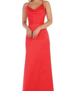 May Queen - Halter Neck Strappy Back Satin A-Line Gown MQ1594 Formal Gowns