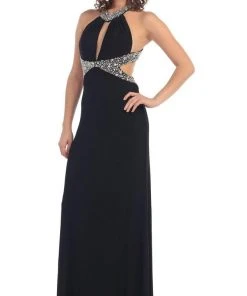 May Queen - High Halter Keyhole Cutout Prom Gown Formal Gowns