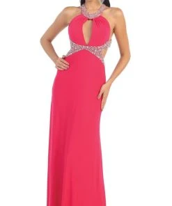 May Queen - High Halter Keyhole Cutout Prom Gown Formal Gowns