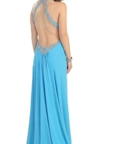 May Queen - High Halter Keyhole Cutout Prom Gown Formal Gowns