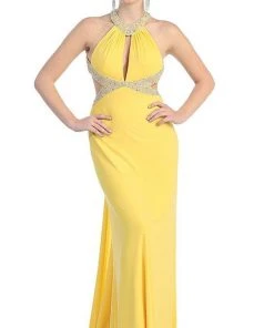 May Queen - High Halter Keyhole Cutout Prom Gown Formal Gowns