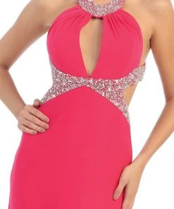 May Queen - High Halter Keyhole Cutout Prom Gown Formal Gowns