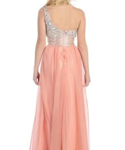 Formal Gowns May Queen - Jewel Embellished Asymmetrical Neck Chiffon Prom Dress