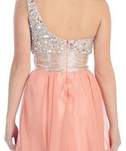 Formal Gowns May Queen - Jewel Embellished Asymmetrical Neck Chiffon Prom Dress