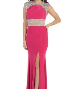 May Queen - Jewel Embellished Sheath Evening Dress Formal Gowns