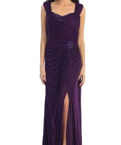 May Queen - Jeweled Ruched Sweetheart High Slit Prom Dress