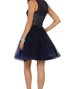 May Queen - Jeweled V-neck A-line Cocktail Dress