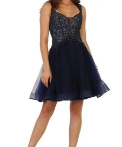 May Queen - Jeweled V-neck A-line Cocktail Dress