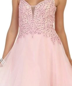 May Queen - Jeweled V-neck A-line Cocktail Dress