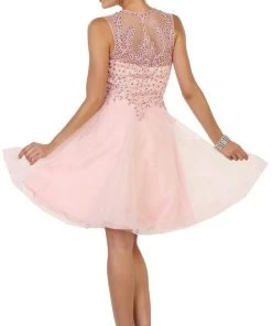 May Queen - Jeweled V-neck A-line Cocktail Dress