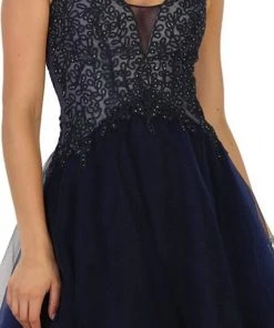 May Queen - Jeweled V-neck A-line Cocktail Dress