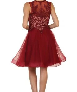 May Queen - Jeweled V-neck A-line Cocktail Dress
