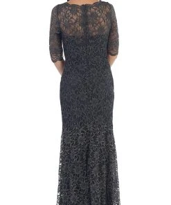 May Queen - Lace Adorned Quarter Sleeve Mermaid Evening Dress 16 May Queen - Lace Adorned Quarter Sleeve Mermaid Evening Dress