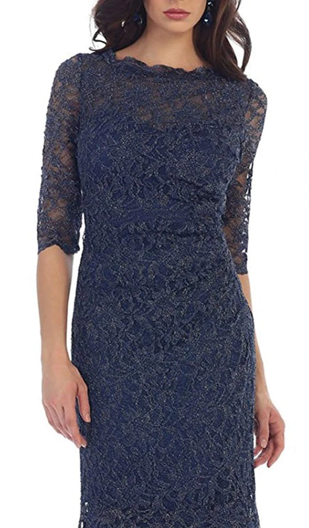 May Queen - Lace Adorned Quarter Sleeve Mermaid Evening Dress 5 May Queen - Lace Adorned Quarter Sleeve Mermaid Evening Dress