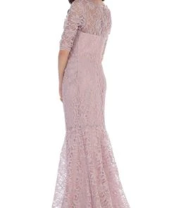 May Queen - Lace Adorned Quarter Sleeve Mermaid Evening Dress 12 May Queen - Lace Adorned Quarter Sleeve Mermaid Evening Dress