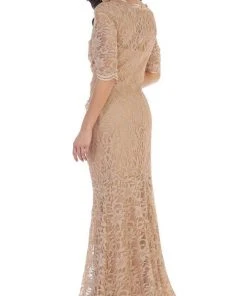 May Queen - Lace Adorned Quarter Sleeve Mermaid Evening Dress 19 May Queen - Lace Adorned Quarter Sleeve Mermaid Evening Dress