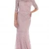 May Queen - Lace Adorned Quarter Sleeve Mermaid Evening Dress