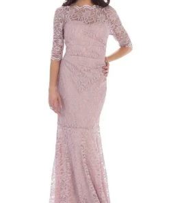 May Queen - Lace Adorned Quarter Sleeve Mermaid Evening Dress