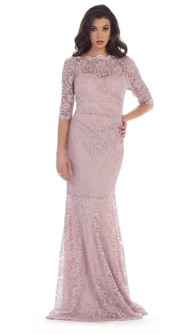 May Queen - Lace Adorned Quarter Sleeve Mermaid Evening Dress 3 May Queen - Lace Adorned Quarter Sleeve Mermaid Evening Dress