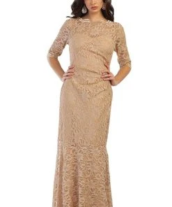 May Queen - Lace Adorned Quarter Sleeve Mermaid Evening Dress 18 May Queen - Lace Adorned Quarter Sleeve Mermaid Evening Dress