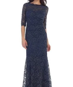 May Queen - Lace Adorned Quarter Sleeve Mermaid Evening Dress 14 May Queen - Lace Adorned Quarter Sleeve Mermaid Evening Dress