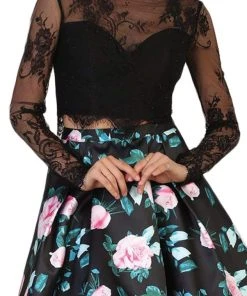 May Queen Lace And Floral Print Two-Piece Cocktail Dress - 1 Pc Black In Size 4 Available Cocktail Dresses