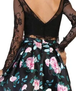 May Queen Lace And Floral Print Two-Piece Cocktail Dress - 1 Pc Black In Size 4 Available Cocktail Dresses