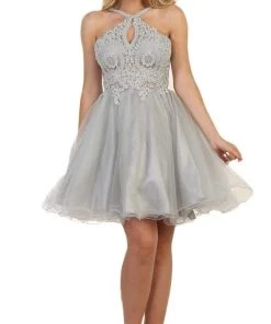 Formal Gowns May Queen - Lace Appliqued Fitted Cocktail Dress