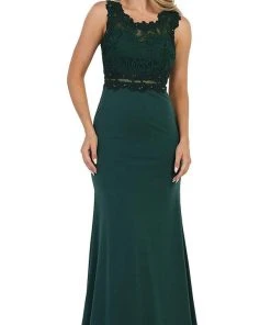 May Queen - Lace Bodice Illusion Paneled Sheath Evening Gown Formal Gowns