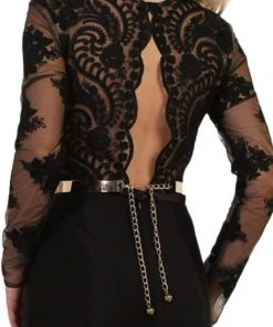 May Queen - Lace Bodice Scalloped V-Neck Trumpet Dress RQ7624 - 1 Pc Black In Size 8 Available Formal Gowns