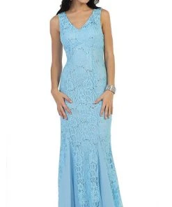 Formal Gowns May Queen - Lace Embellished V-neck Sheath Evening Dress 13 Formal Gowns May Queen - Lace Embellished V-neck Sheath Evening Dress